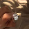 plated white gold large oval cut zircon ring engagement wedding promise women gift ring big ct cz stone ring
