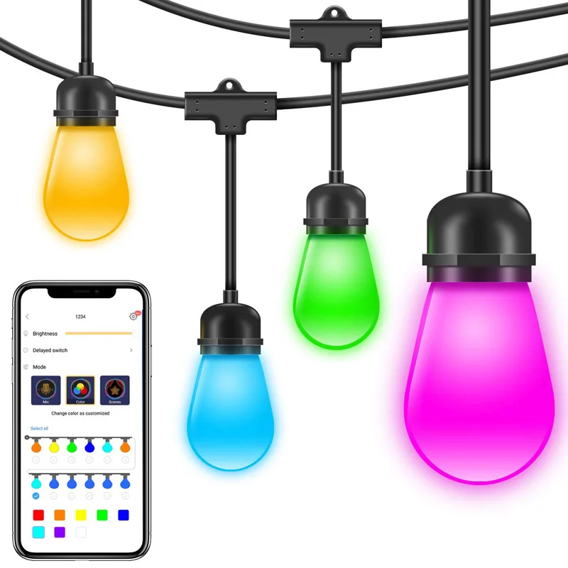 Christmas Patio DreamColor Cafe Lights with APP DIY RGBW Sync to Music LED Outdoor String Lights