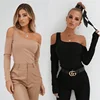 Wholesale Tight Long Sleeve Cotton Fashion Womens Sexy Ladies Short Tops Pullover Girls Cardigan Knit One Shoulder Crop Sweater