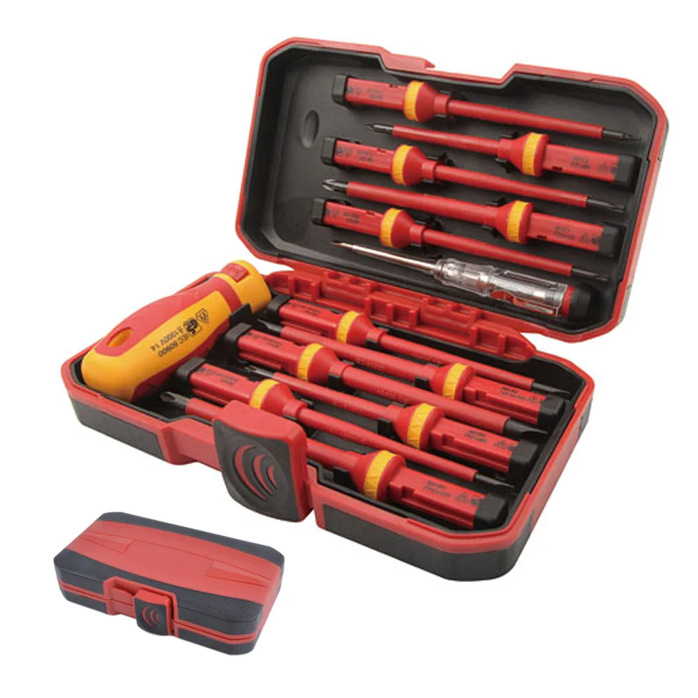 

13pcs Insulated crewdriver ets for VDE,1 Box, Red and color can be customized insulated screwdrivers
