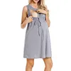 Classical Solid color Gray Vest Sleeveless Dress nursing clothing maternity wear dress