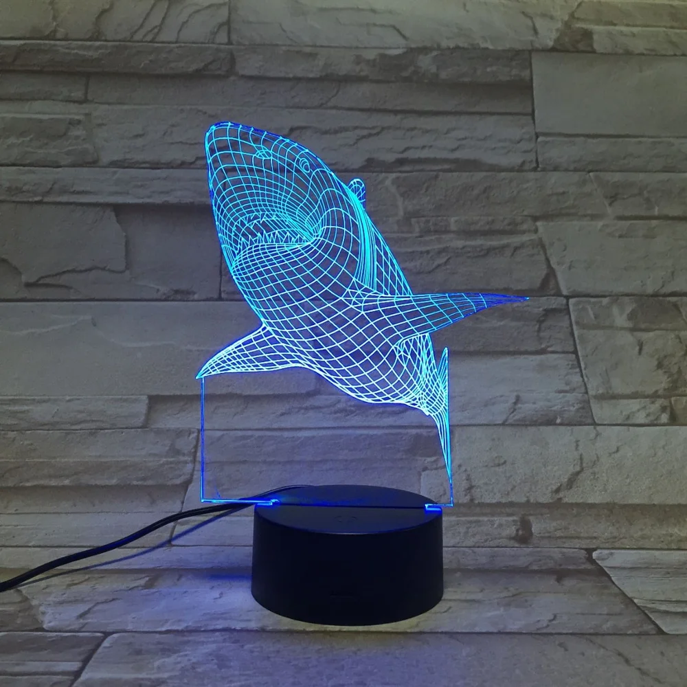 Kids room decor optical novelty shark illusion night light 3d led lampara