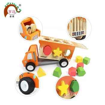 learn shapes with wooden truck toy