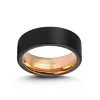 Mens 8mm Black Tungsten Carbide Ring Outside Matte Brushed Inner 18K Rose Gold Plated Free Personalized