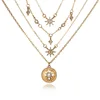Women Fashion Golden Geometric Charm Bohemian Multi layer Pendant Chains Necklace Jewelry Wholesale
