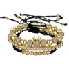 Hot Sale 3Pcs/set Luxury Men Women Micro Pave CZ Ball Crown Copper Bead Braided Macrame Bracelets