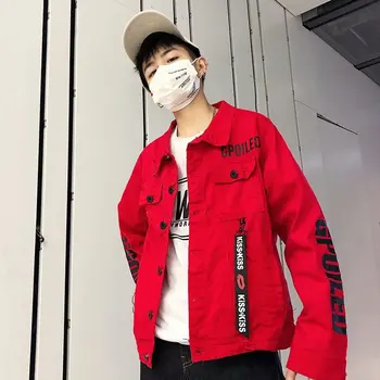 red denim jacket oversized