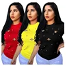 2019 Summer new beaded butterfly embellished O neck short-sleeved T-shirt