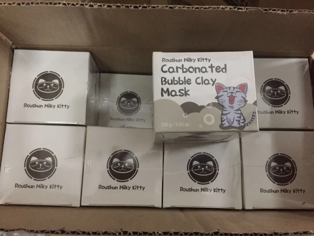 roushun cat milky kitty carbonated bubble clay facial sleep mask