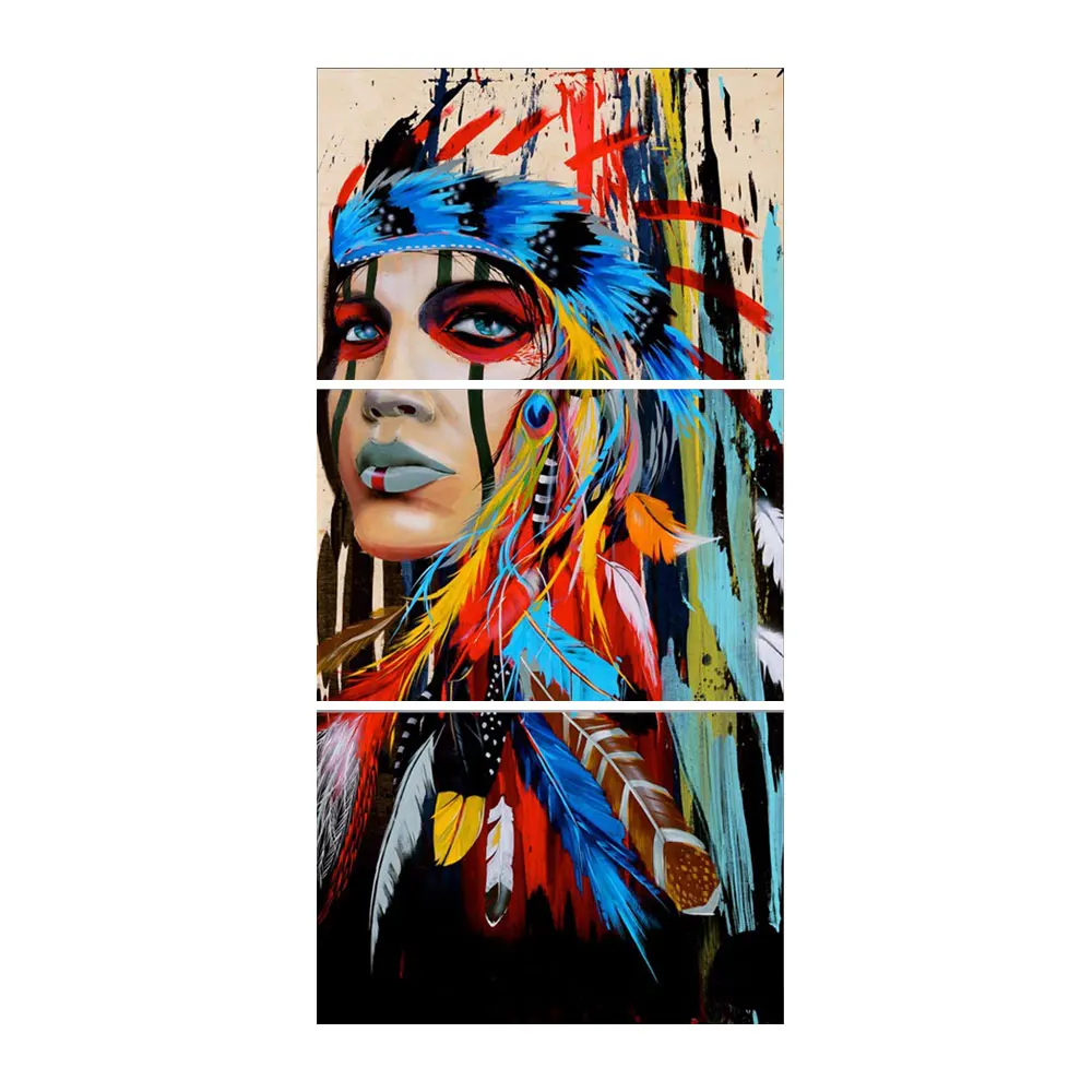 Beauty Native American Indian Feathere Girl Woman Portrait Wall Art Canvas Prints Home Decorations Drop Shipping