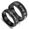 Simple Engagement Stainless Steel Black His Queen Her King Design Couple Ring with Blue Zircon
