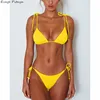 Ability to customize wholesale Special fabrics backless removable V neck thong string micro bikini