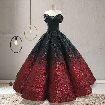 Big Ball Gown Off Shoulder Colored Wedding Gowns Sequins Bestido