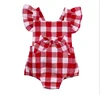 An adorable infant baby Apron Ruffle Romper Red Lattice Clothes Toddler Baby Cotton Bubble Clothing