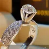 Crystal White Zircon Stone Ring Simple Round Style Female 925 Silver Wedding Ring Jewelry Promise Engagement Rings For Women