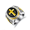 Punk 316L Stainless Steel Jerusalem Black Wave Cross Ring mens silver ring turkey