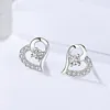 Simple 925 silver heart shape with cz stud earrings for women