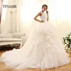 Fashion A Line Ruffled Beaded Sequin Bridal Gown Organza Wedding Dress WF183