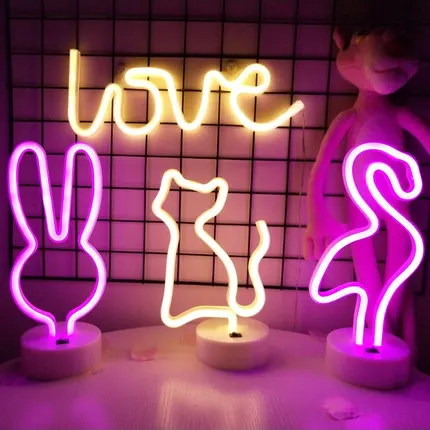 Neon Sign LED Lamp Rainbow Decor Kids Gifts Battery or USB Cactus Flamingo Operated Table LED Night Lights for Girls Bedroom