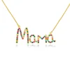 rainbow quartz gold cz diamond letter mama mom present pendant necklace