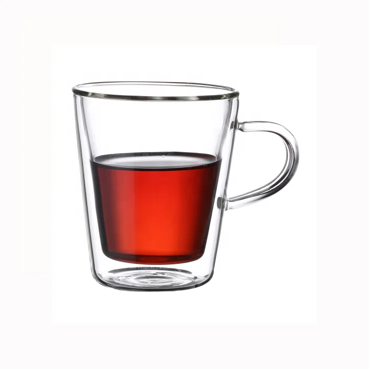 Populaire vente double paroi en verre tasse et tasse &agrave; caf&eacute; en verre avec poign&eacute;e et soucoupe pour latte
