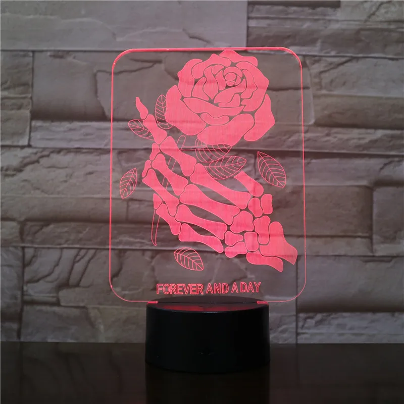 3D Skull Skeletons Hands Rose Flower 3d Night Light Table Desk Optical Illusion Lamps 7 Color Changing Lights LED Table Lamp