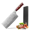 67 Layers Damascus steel Chopping Knife Chinese Cleaver Kitchen Knife butcher Knife with Red G10 handle 7" Hammered Cleaver
