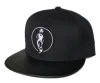 Fashion square brim 6 panel style snapback cap, black leather visor flat embroidery snapback cap