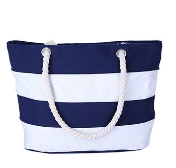 Fashion Washable Cotton Beach Bag Custom Wholesale Navy Stripe Canvas Tote Handbag - Buy Canvas ...