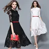 2019 New Women Clothes Hlaf Sleeves Stand Collar Hollow Out Lace Fashion Dresses