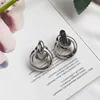 Women Gold Silver Alloy Metal Geometric Stud Dangle Drop Earrings Gold Geometric Twisted Knot Stud Earrings