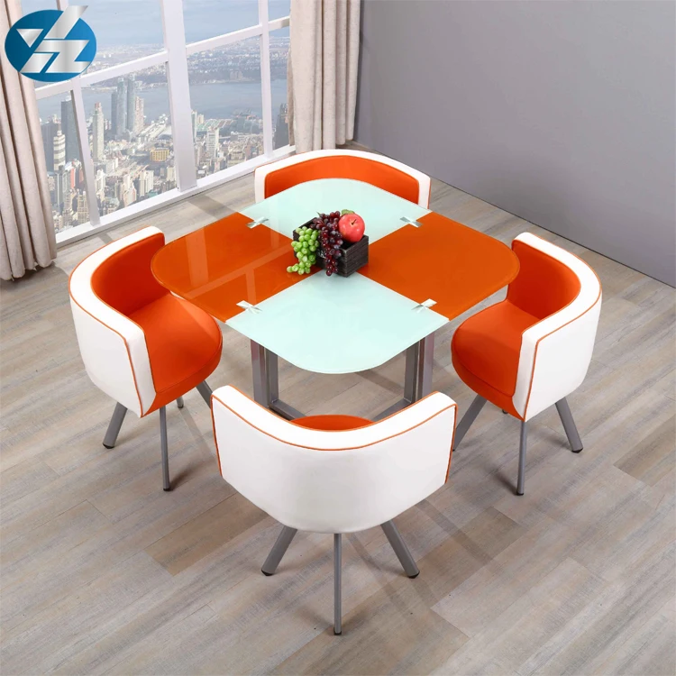 
Stainless Steel Four Seat Glass Table And Chairs For Home Furniture 