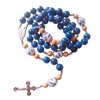 Sundysh Blue Stone Rosary, Catholic Prayer Bead Rosaries Chain 5 Decades with Steel Crucifix ,Christian Rosario