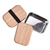 King-Check 304 rectangle stainless steel bamboo lunch box 3 compartment eco friendly food container lock with elastic band