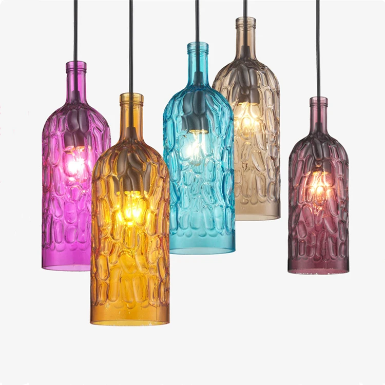 cheap cylindrical led color modern kitchen glass bottle pendant light