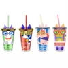 Factory Custom Logo OEM Unicorn Mug Cat Ear Double Wall Paper Insert 16oz Plastic Christmas Cups With Straw
