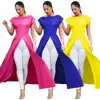 2019 New Arrivals Summer Fashion Women Casual O-Neck Short Sleeve Solid Front Split Maxi Dress