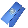 Excellent Jacquard Woven Blue Color Grosgrain Texture All Over Shield Logo Handmade Custom Mens Ties