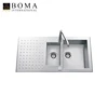 Standard Dimension Double Bowl Stainless Farm Sink With Drainboard