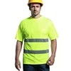 custom made cheap short sleeve hi vis safety green work 100%polyester bird eye pocket t-shirt 3m reflective tape