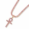 2019 Custom 5mm Pink Diamond Tennis Chain Necklace With Ankh Pendant