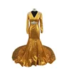 Golden Sequin Evening Party Dresses Mermaid Long Sleeve Gowns Made In China