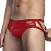 Dropship red leather lace transparent men sexy briefs underwear