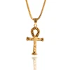 3mm 24" HipHop gold chain Egypt Cross Ankh with Jesus pendant necklace