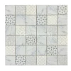 High quality modern decorative 6mm 3D inkjet white and gray flower pattern square glass mosaic tile