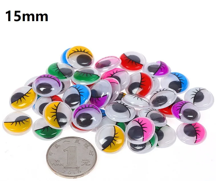 50pcs 15mm Mix Colors Custom Wholesale Oval Googly Eyes With Eyelash