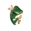 2019 New Design Enamel Jewelry Green Frog Animal Pearl Crown Frog Rings