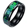 Men's Jewelry Black Ceramic Ring with Blue Green Opal Inlay