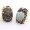 ANDE-R1002 Round Shape Druzy Natural Gemstone Geode Pave Ring with Rhinestones