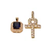 Hiphop Ankh Pendant Paved CZ and Lab Ruby Pendant Cuban Link Necklace Set